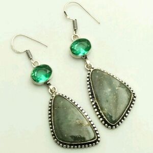 Moss Agate, Apatite Gemstone 925 Sterling Silver Handmade Drop Dangle Earrings